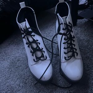 cute black and white platform high heeled party boot